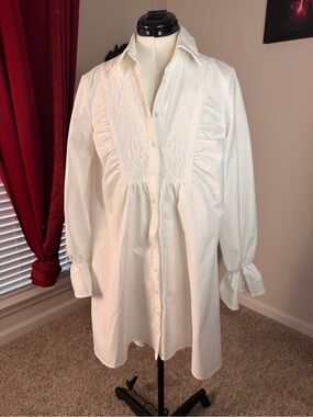 Women’s White Lace-Front Button Shirt Dress